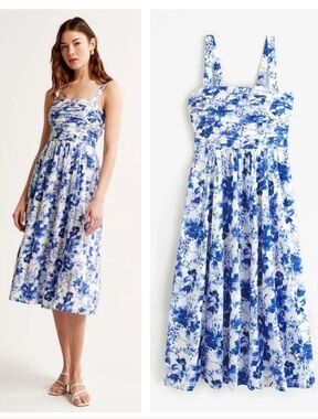 Abercrombie & Fitch Emerson Poplin Wide Strap Midi Dress Size Small